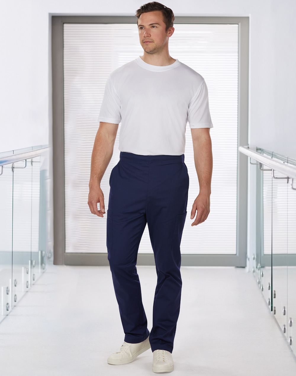 M9710 MENS SEMI-ELASTIC WAIST TIE SOLID COLOUR SCRUB PANTS - Image 2